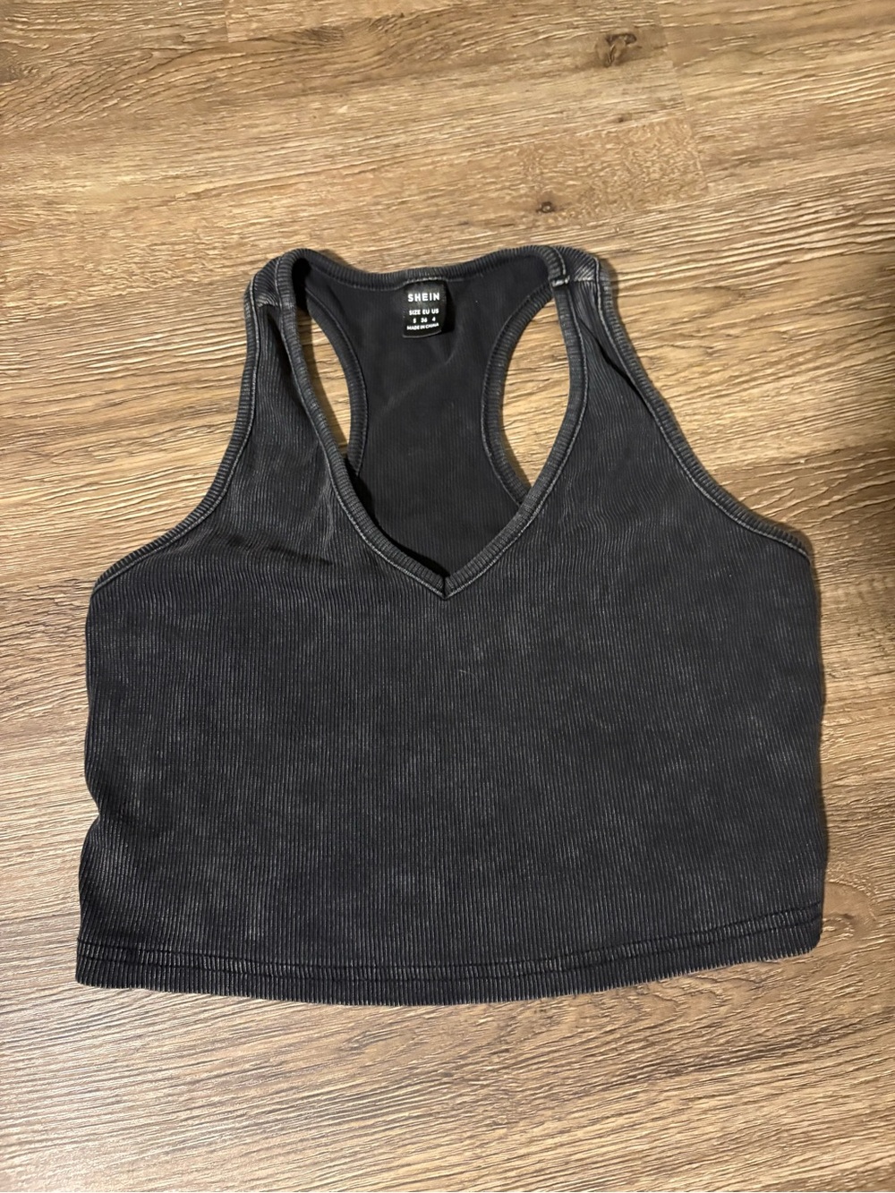 SHEIN Black Ribbed V-Neck Racerback Crop Tank